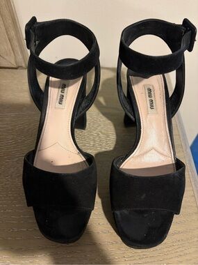 Miu Miu Black Suede Platform Ankle-Strap Sandals size 9/39